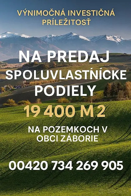 Predám spoluvlastnícke podiely – Záborie (okres Martin), 1,94 ha